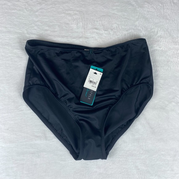 Aqua‎ Green Shaping Swim Bottom Women's Tall M Black Stretch Thong Cut UPF 50 - Picture 1 of 5